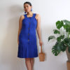 Reworked Blue Pleated Hem Halter Dress - Front