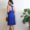 Reworked Blue Pleated Hem Halter Dress - Back