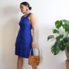 Reworked Blue Pleated Hem Halter Dress - Side