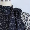 Leopard Mix Print Tie Neck Blouse - High Neckline