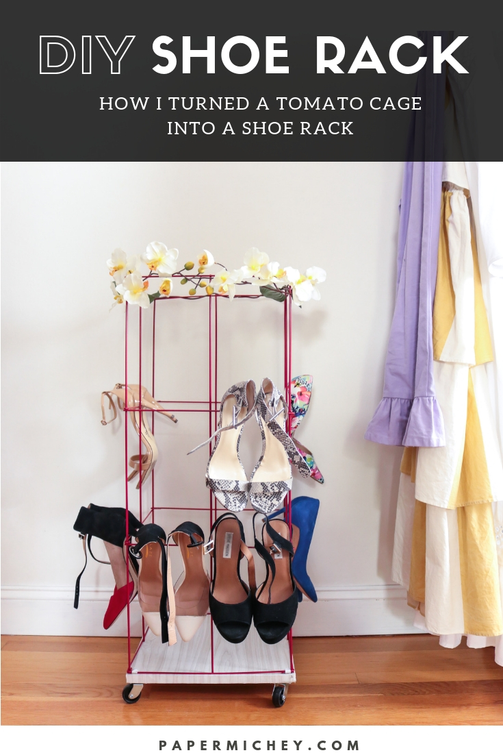 DIY Grid Shoe Rack using Tomato Cage - Paper Michey