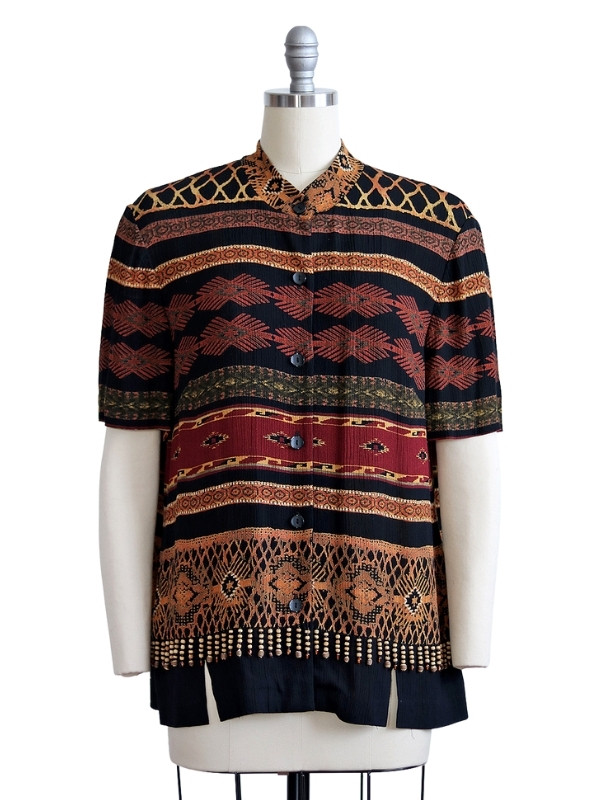 Rare Vintage Tribal Beaded Fringe Button Down Shirt - Paper Michey