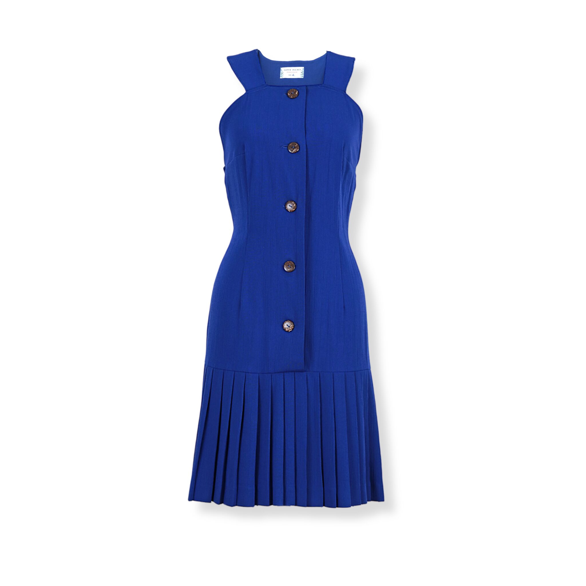 Reworked Royal Blue Drop Waist Pleated Hem Dress Paper Michey