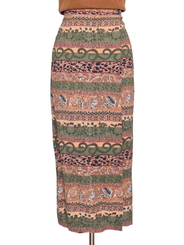 Vintage Faux Wrap Leopard Tribal Print Safari Skirt - Paper Michey