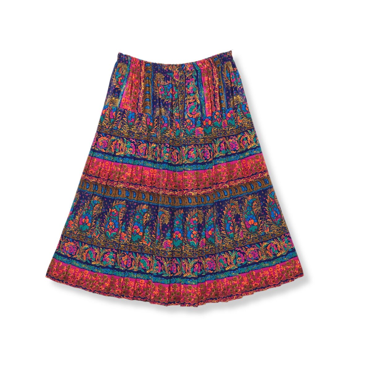 Vintage Multicolor Floral Paisley Yoke Pleated Aline Skirt
