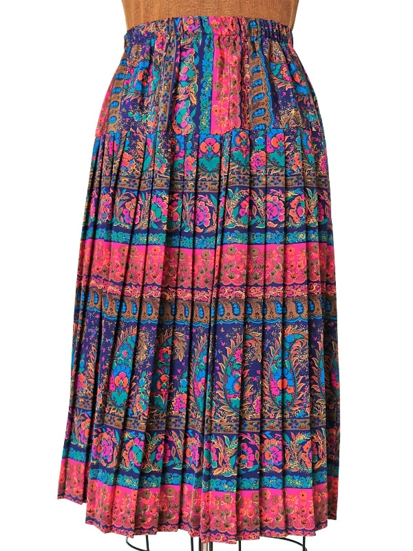 Vintage Multicolor Floral Paisley Yoke Pleated Skirt - Paper Michey