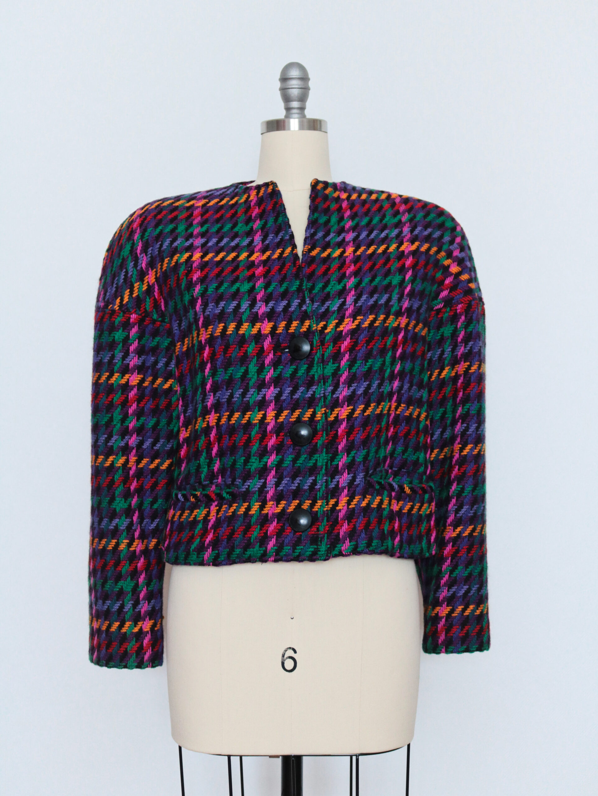 Vintage Multicolored Cropped Tweed Peacoat Jacket-1