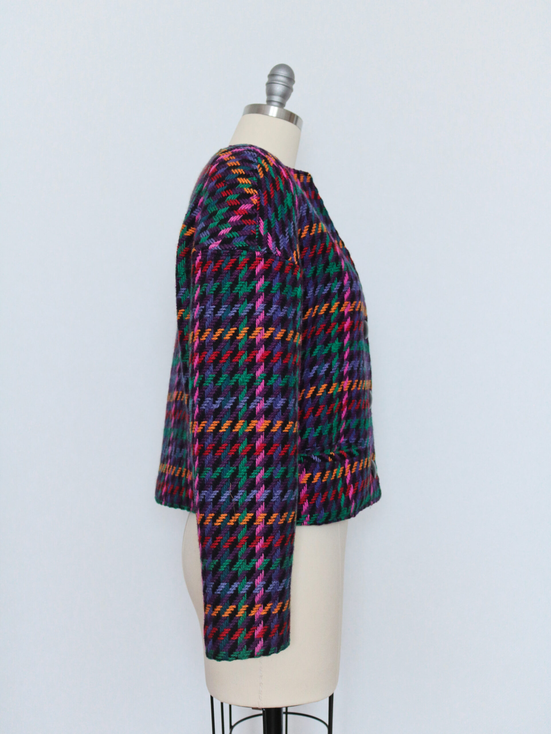 Vintage Multicolored Cropped Tweed Peacoat Jacket-2