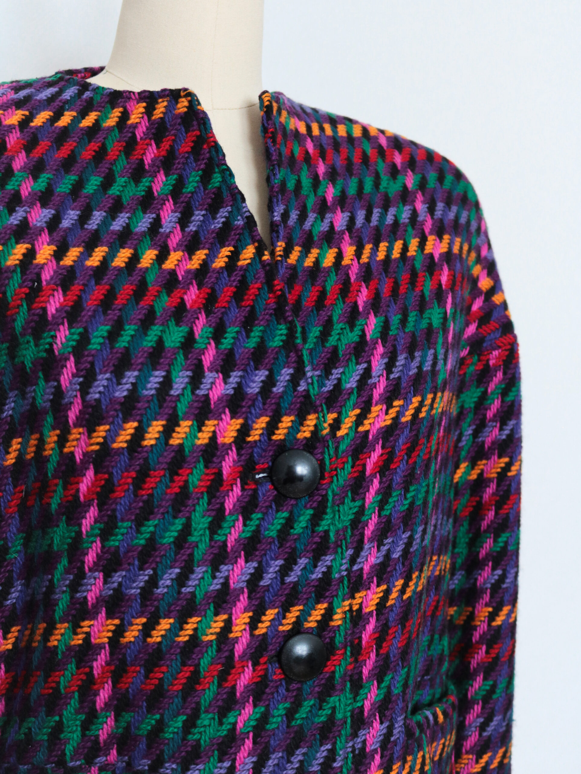 Vintage Multicolored Cropped Tweed Peacoat Jacket-6