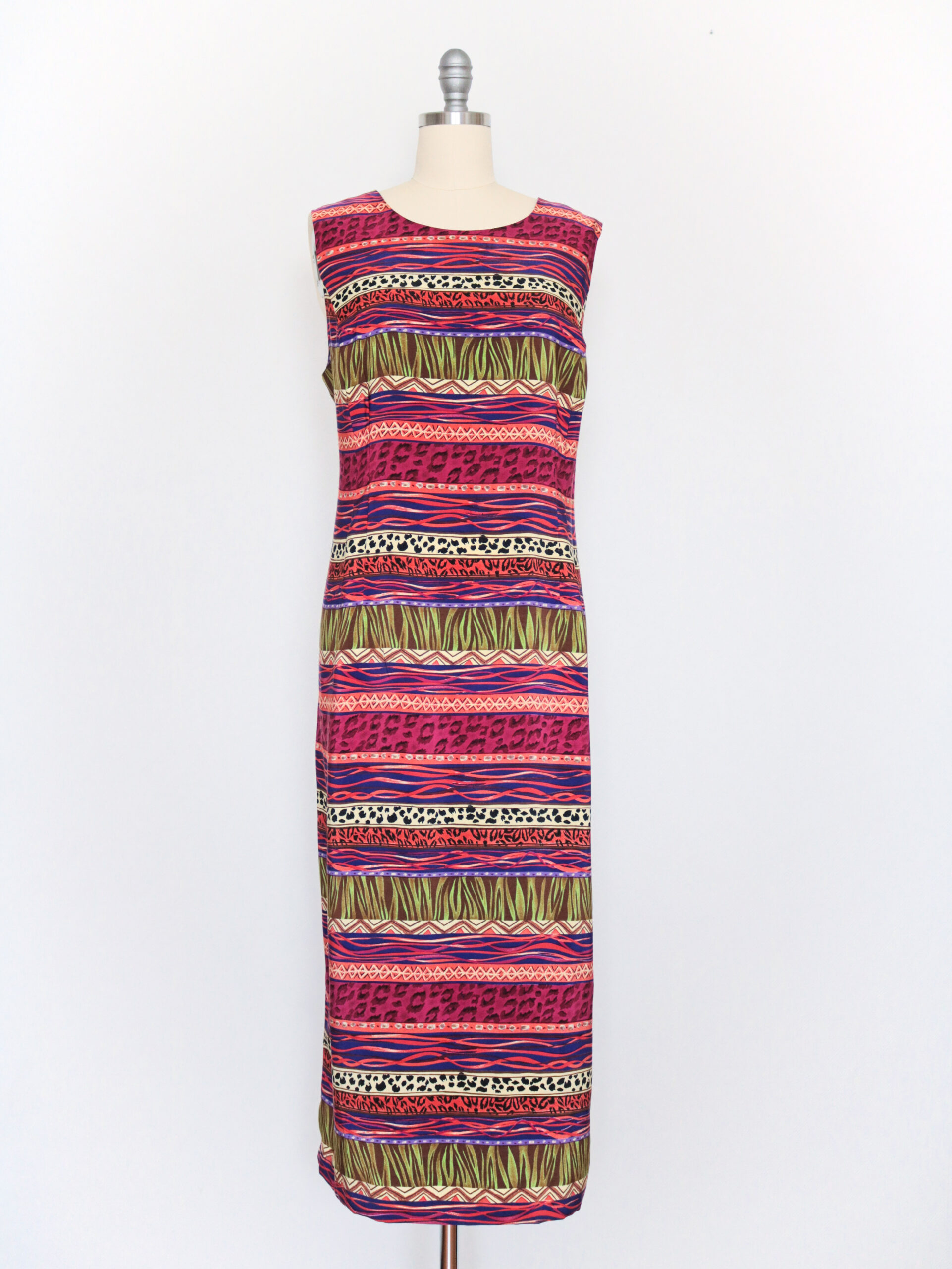 Vintage Multicolored Tropical Animal Print Dress-1