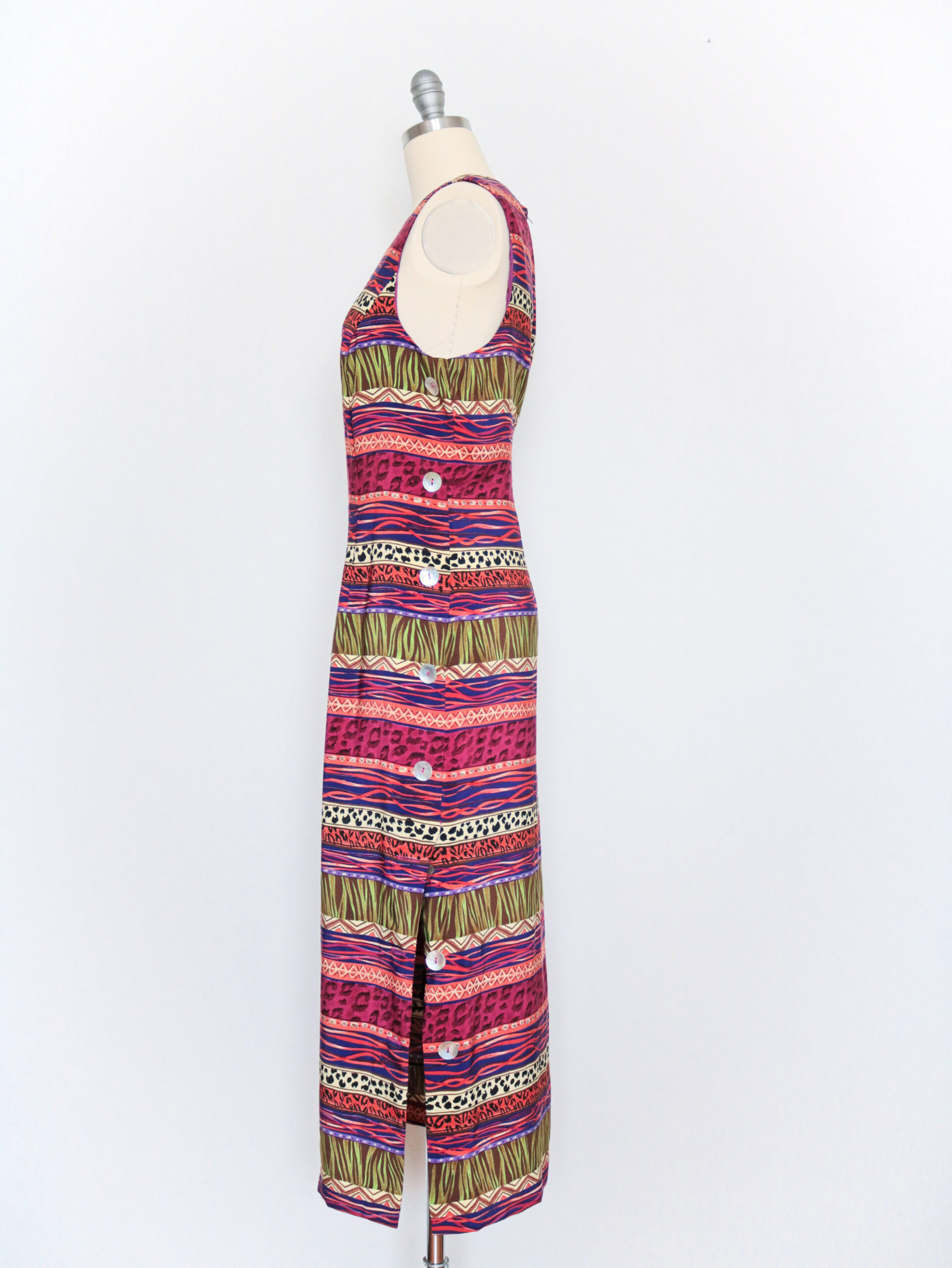Vintage Multicolored Tropical Animal Print Dress-2
