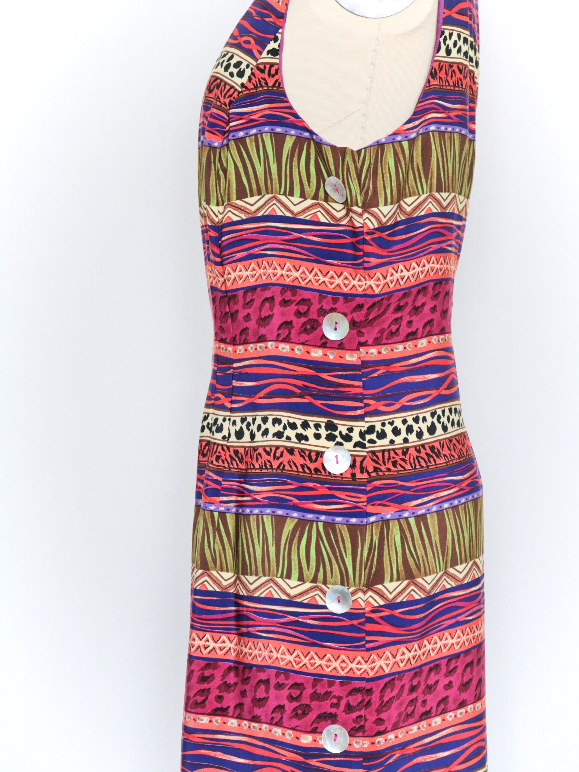 Vintage Multicolored Tropical Animal Print Dress-4