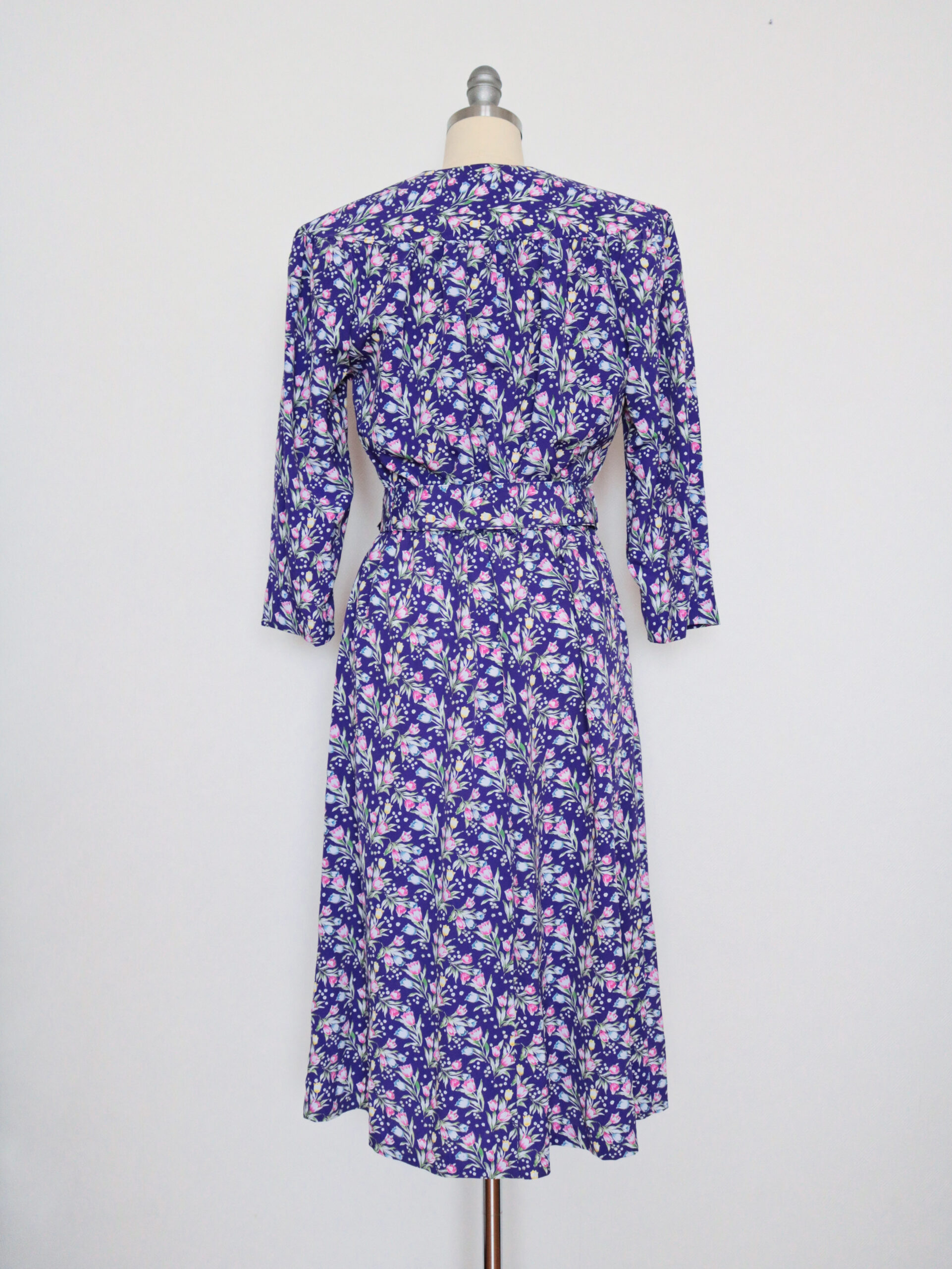 Vintage Purple Multi colored Floral Print Flared Dress-3