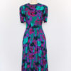 Vintage Purple Turquoise Multicolored Floral Print Dress- Front