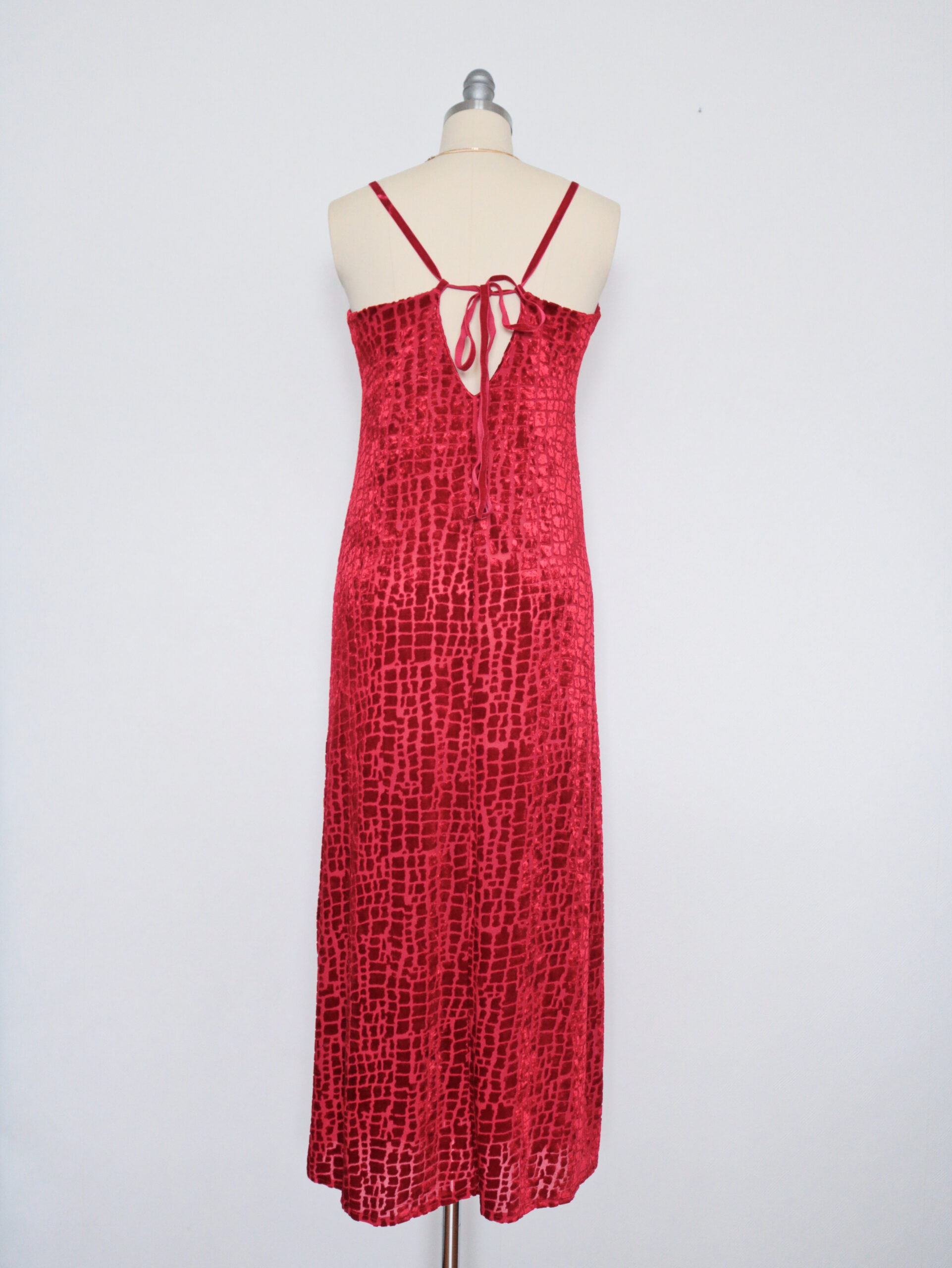 Vintage Red Burnout Velvet Slip Dress-3