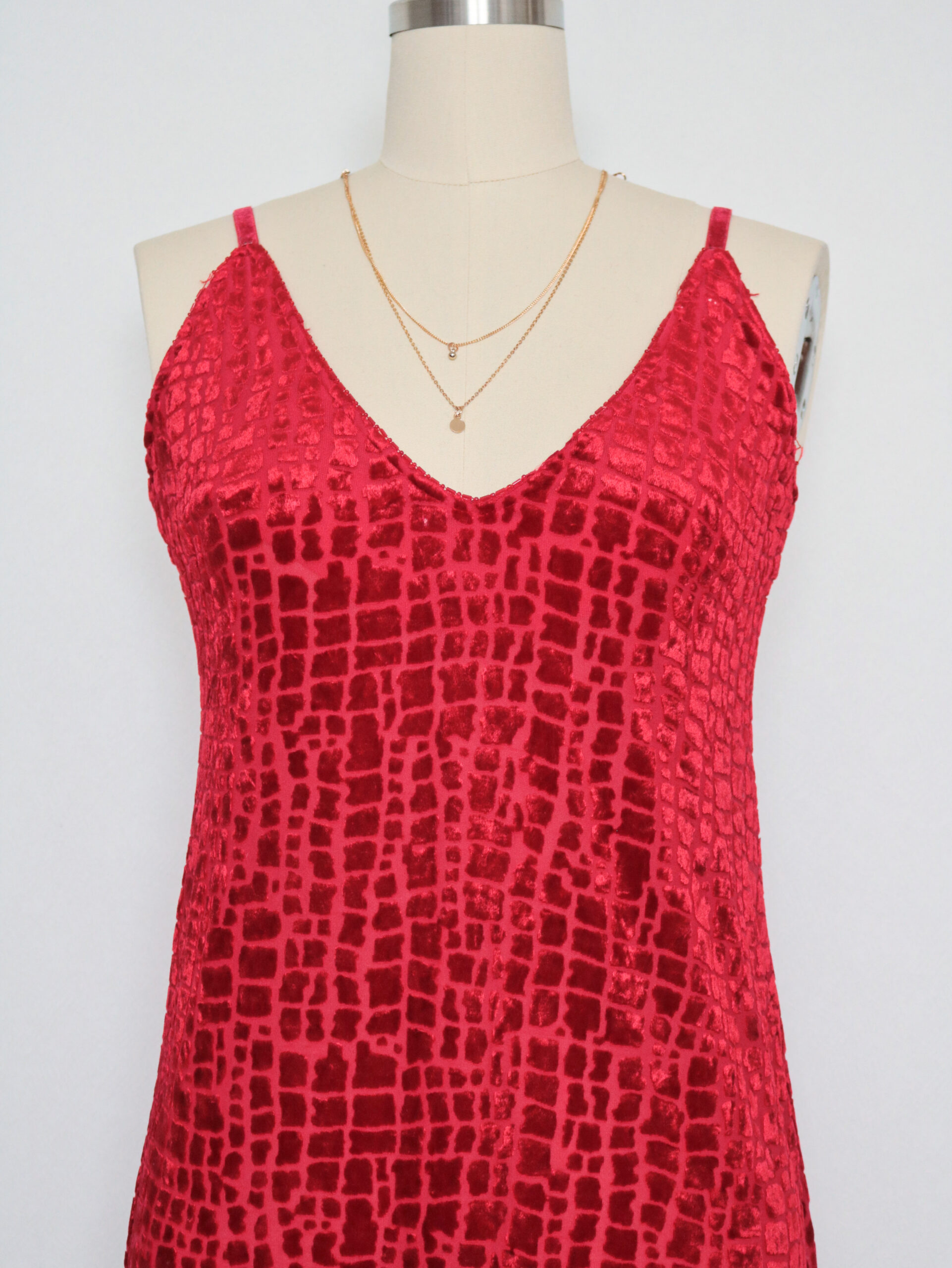 Vintage Red Burnout Velvet Slip Dress-6