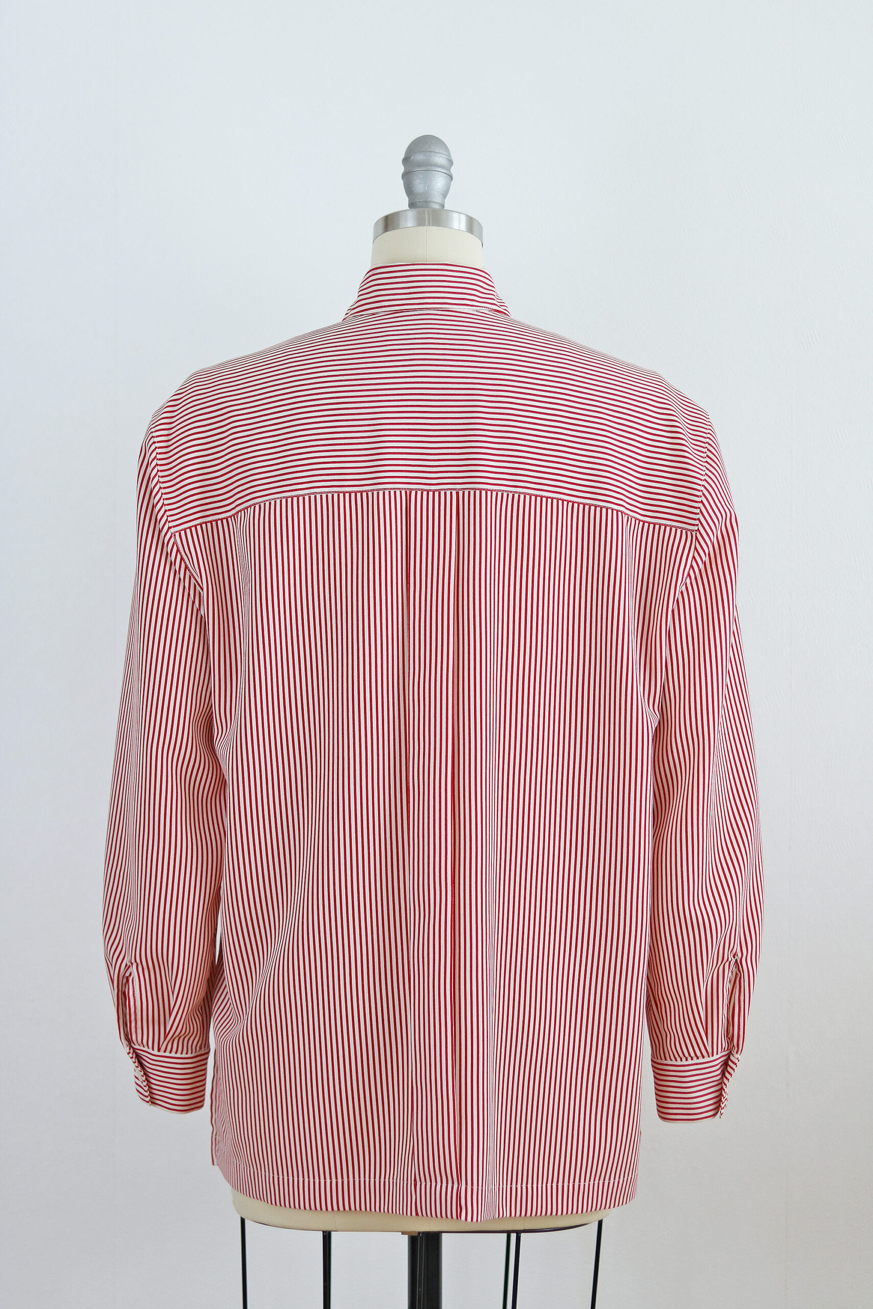 Vintage Red White Striped Button Up Blouse -Back