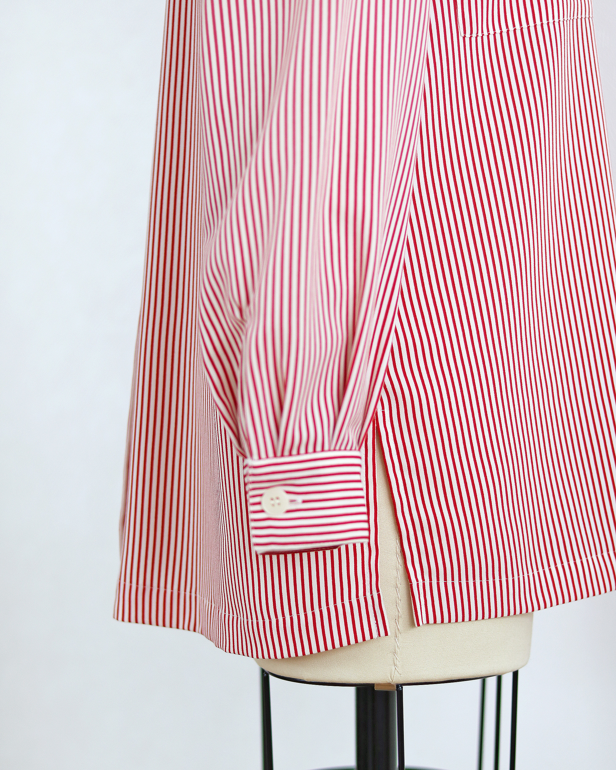 Vintage Red White Striped Button Up Blouse- Side Slit