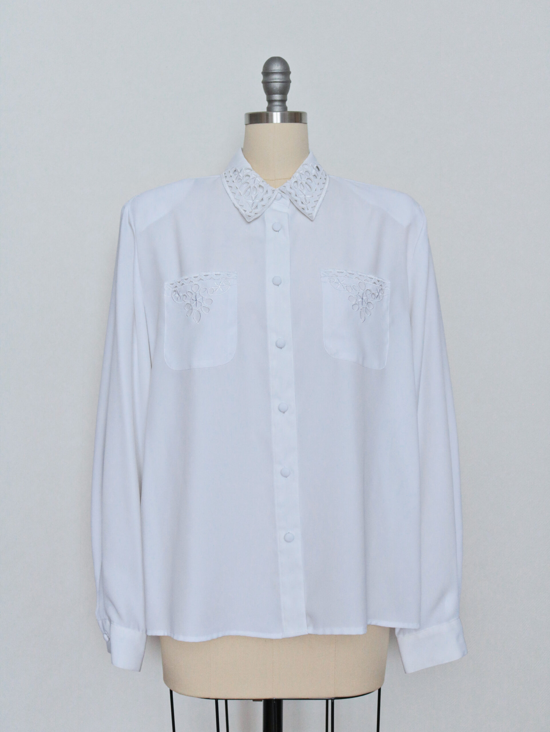 Vintage White Cutout Embroidered Long Sleeve Blouse-1