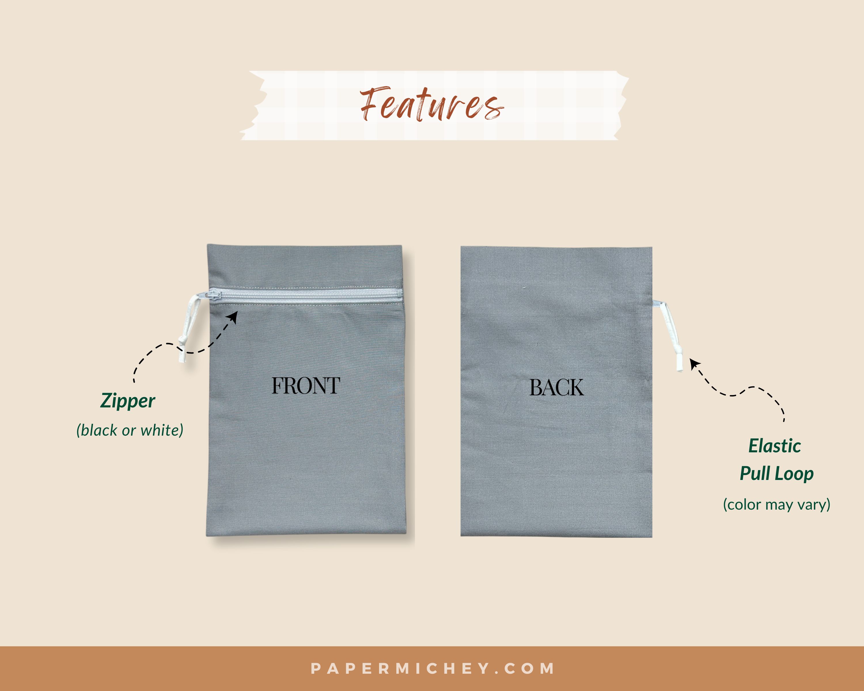 Custom Sew On Zipper Inside Pocket Features