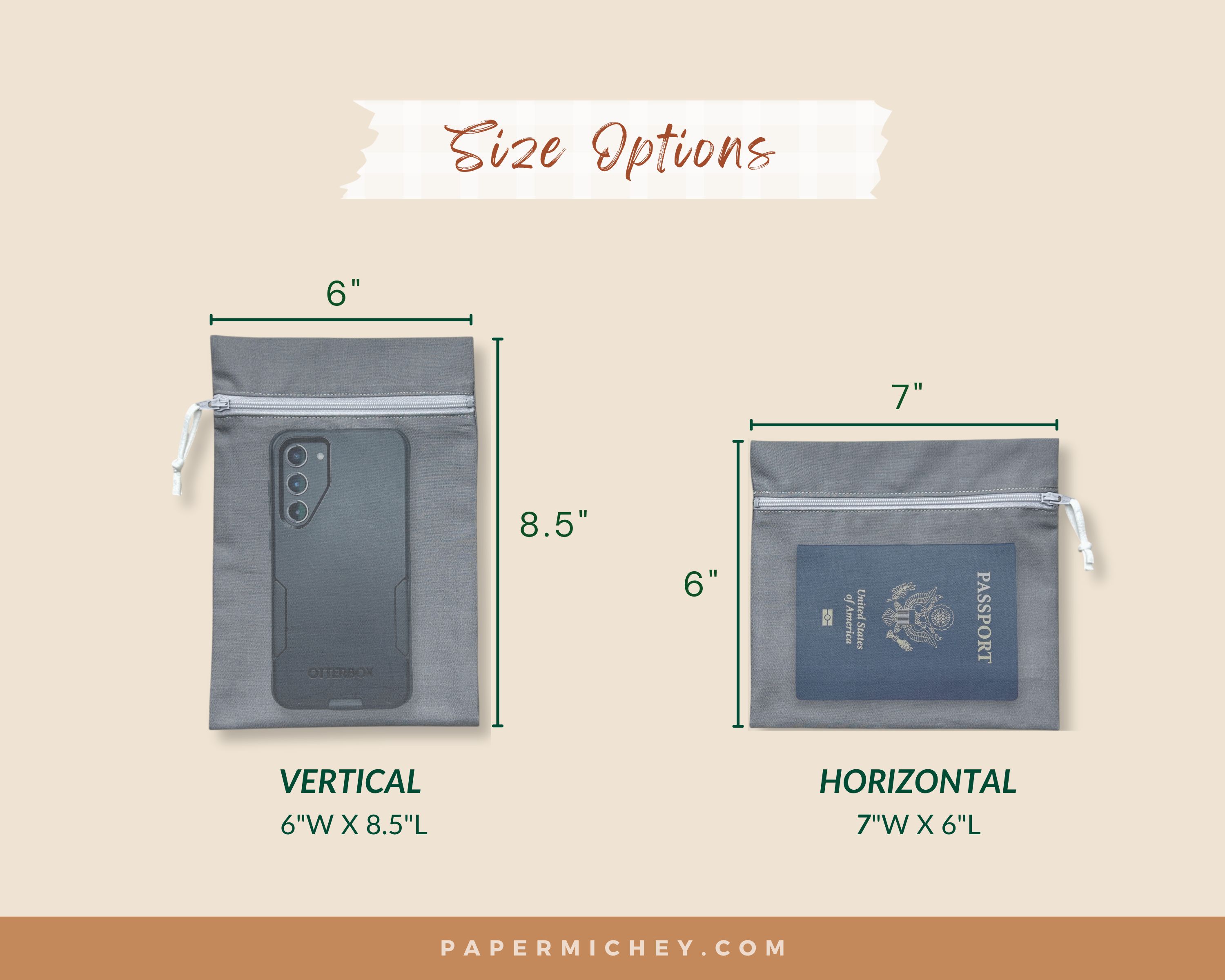 Custom Sew On Zipper Inside Pocket Size Options